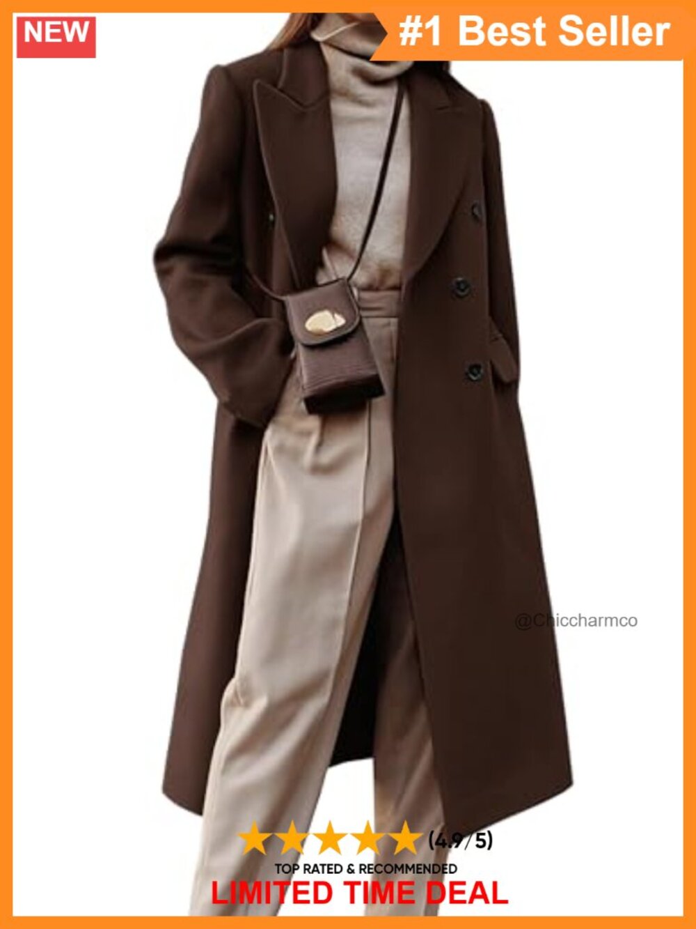 Womens Long Wool Blend Pea Coat Double Breasted Trench Overcoat